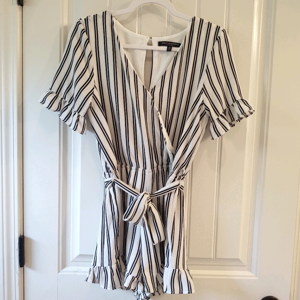 One Clothing Striped Tie Waist Romper